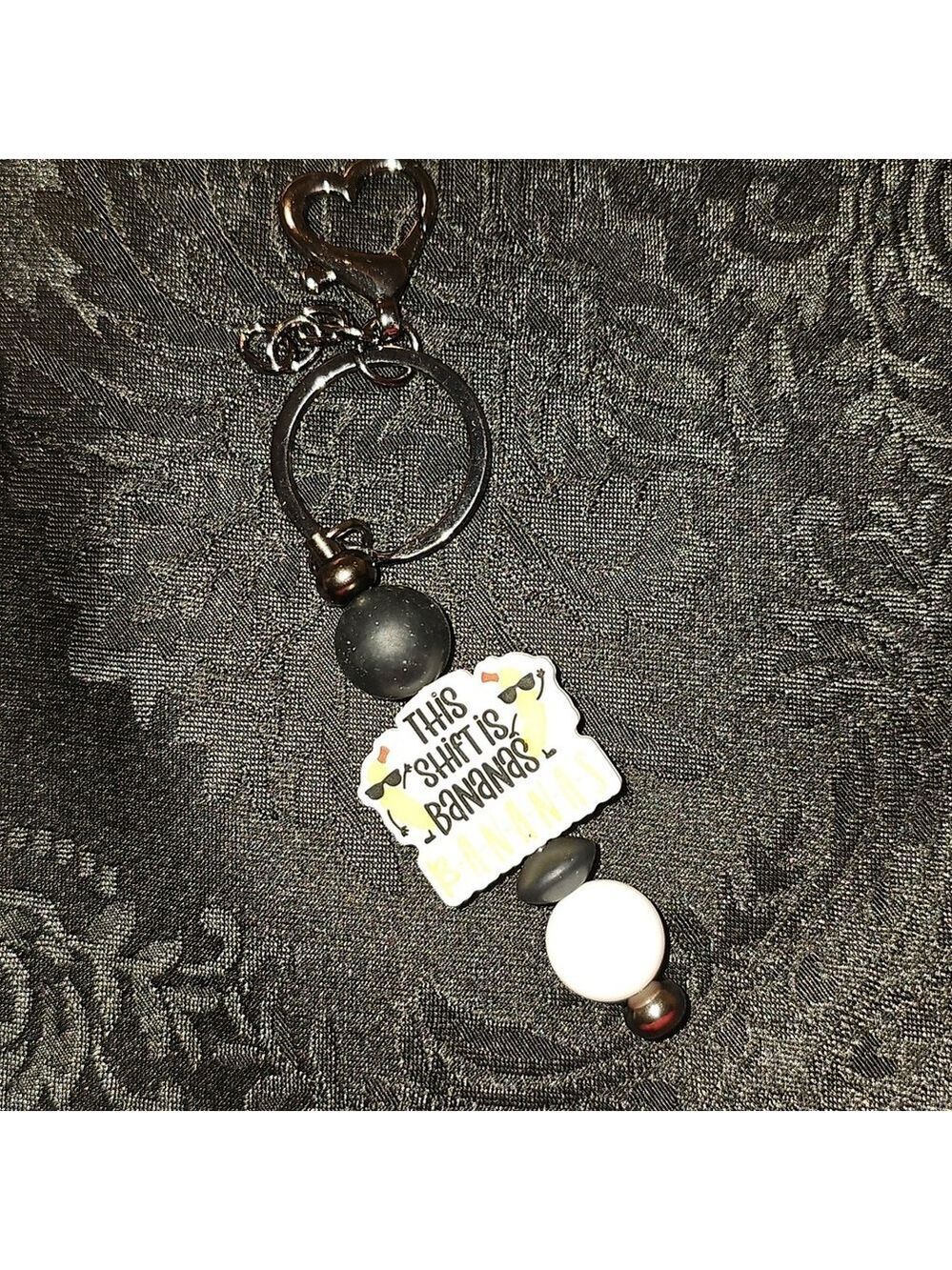 Handmade Yellow and Black "This Shift Is Bananas...b-a-n-a-n-a-s" Keychain